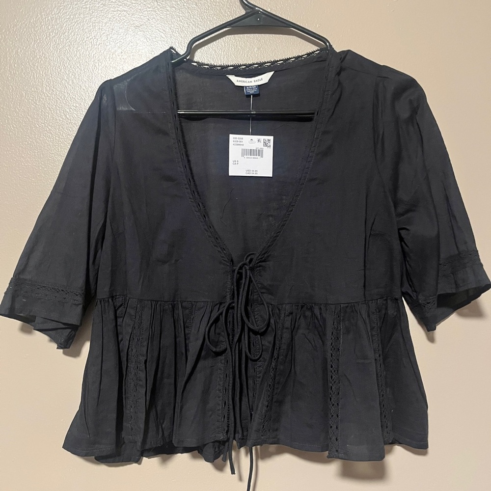 American Eagle Black Front Tie Top